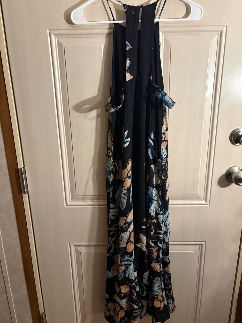 Free People Women’s XS Black Floral Midi Dress Open Back Boho Summer Beach